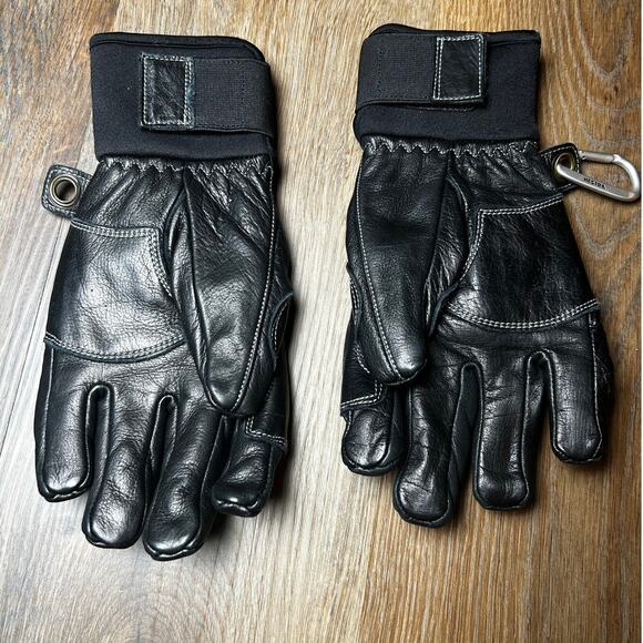 HESTRA Black Cowhide Leather Gloves Vertical Cut Unisex Size 8 - Picture 2 of 5